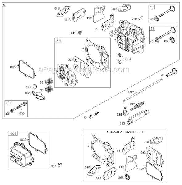 Page B Diagram and Parts List for 12B600SERIES 0100-0104 Briggs and Stratton Engine